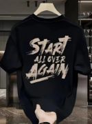 Baskılı Oversize Bisiklet Yaka T-shirt - Siyah resmi